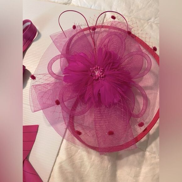 Kelle solo dance costume 2 piece hot pink pin stripe top buckle skirt hat LC - Picture 8 of 9